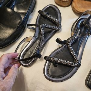 ANTONIO MELANI Black Sandals with Silver Embellishments